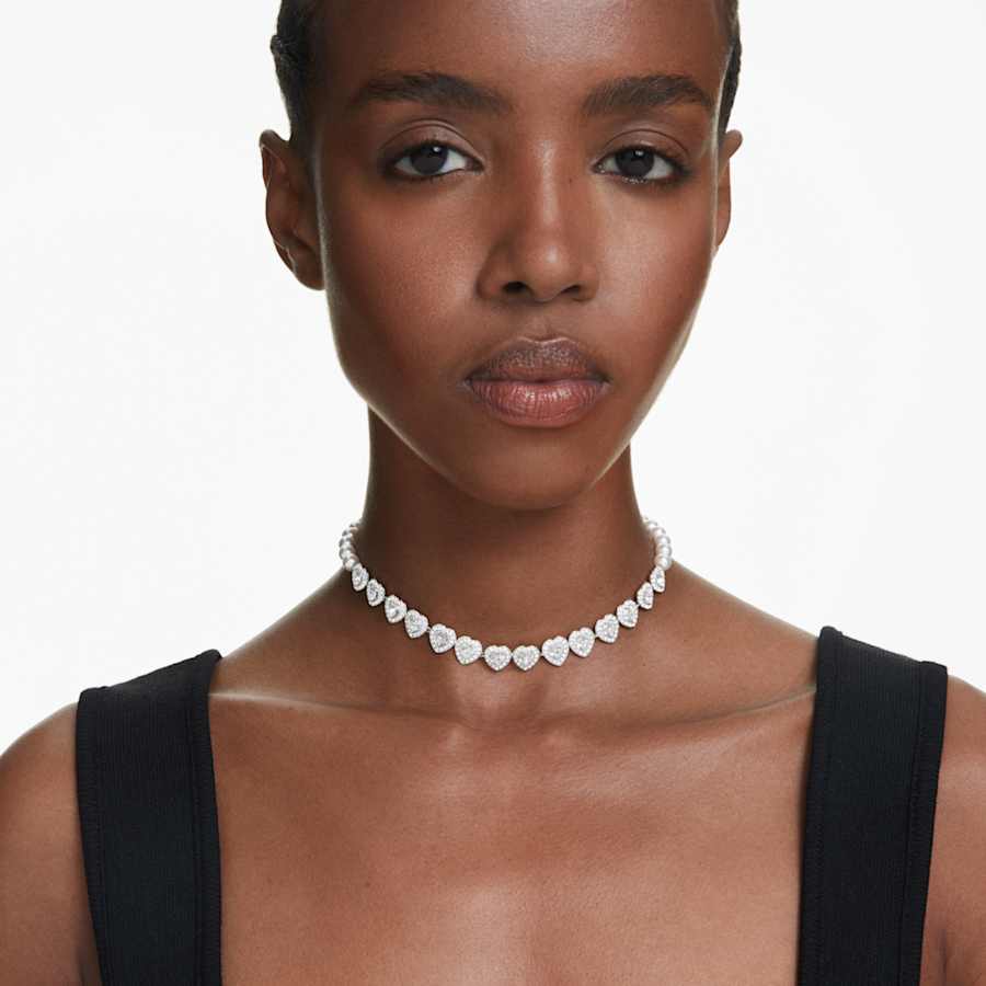 Girocollo Ariana Grande x Swarovski Ss25 Taglio misto, Crystal Pearl, Cuore, Bianco, Placcato rodio