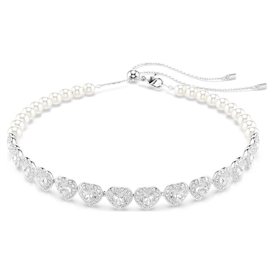 Girocollo Ariana Grande x Swarovski Ss25 Taglio misto, Crystal Pearl, Cuore, Bianco, Placcato rodio