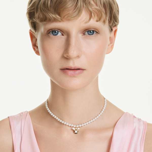 Collana Swarovski Idyllia Girocollo Bee Crystal Pearl, Taglio misto, Ape, Bianco, Placcato color oro