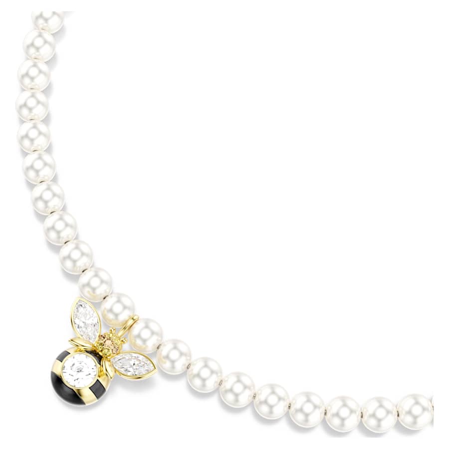 Collana Swarovski Idyllia Girocollo Bee Crystal Pearl, Taglio misto, Ape, Bianco, Placcato color oro