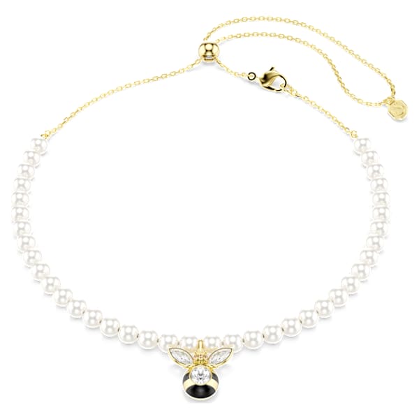 Collana Swarovski Idyllia Girocollo Bee Crystal Pearl, Taglio misto, Ape, Bianco, Placcato color oro