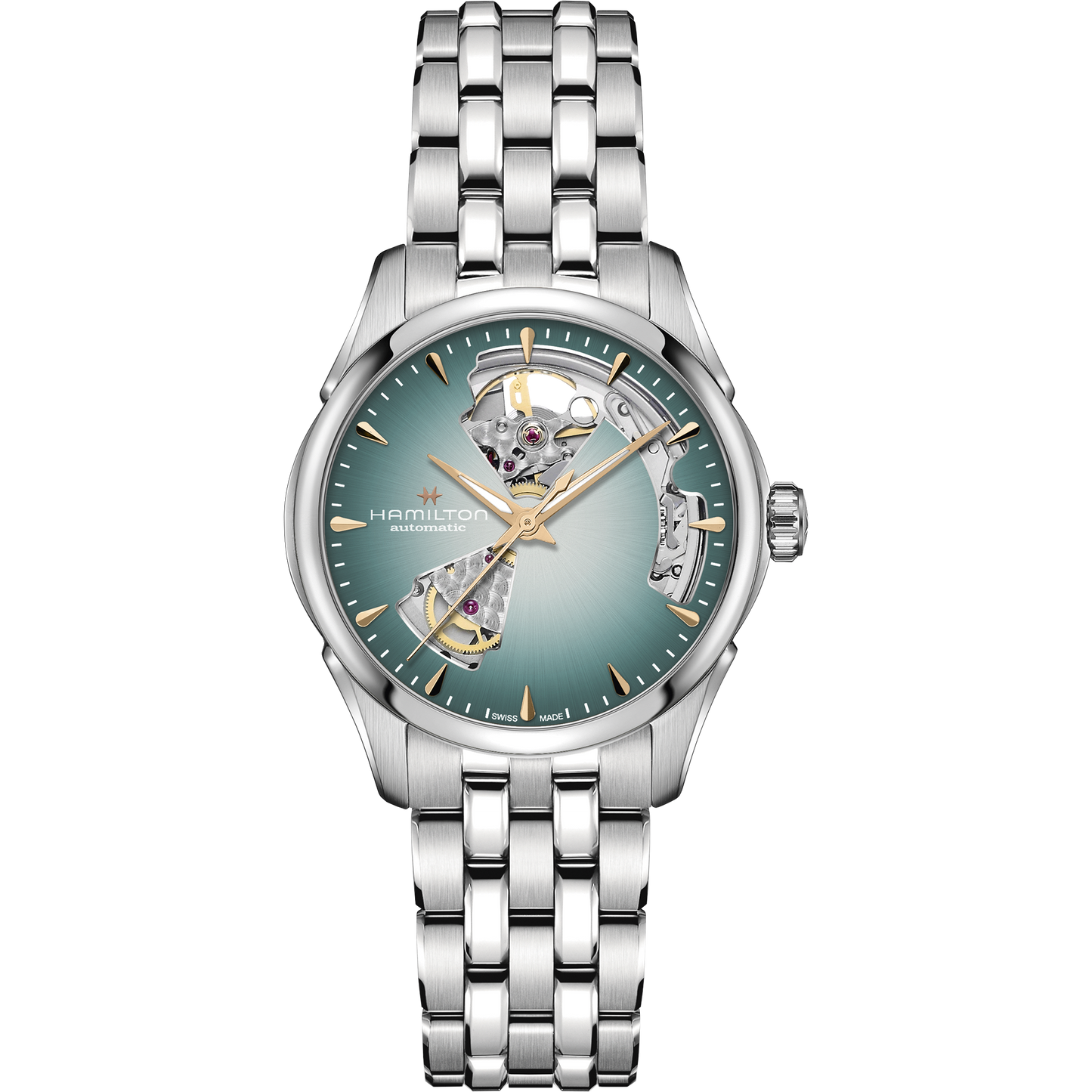Orologio Hamilton Jazzmaster Lady Open Heart Auto 36 Mm Acciaio Braccialato Turchese Fumé