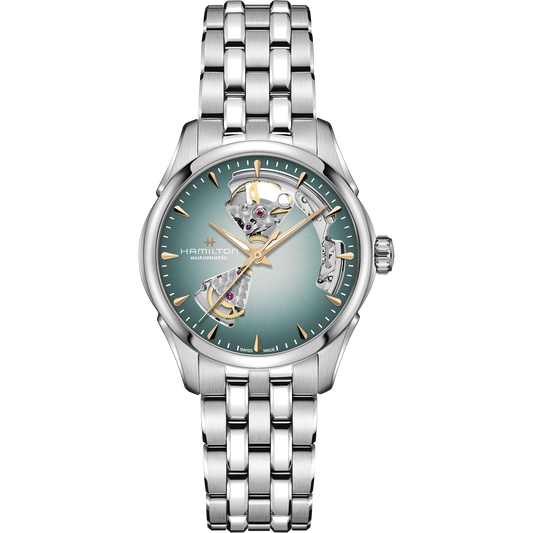Orologio Hamilton Jazzmaster Lady Open Heart Auto 36 Mm Acciaio Braccialato Turchese Fumé
