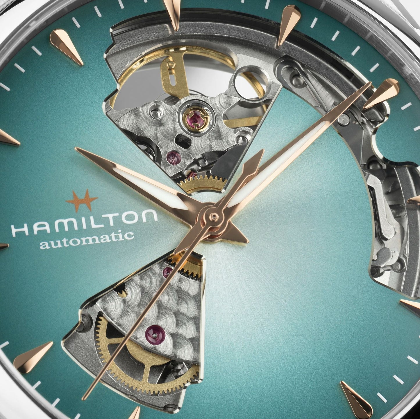 Orologio Hamilton Jazzmaster Lady Open Heart Auto 36 Mm Acciaio Braccialato Turchese Fumé