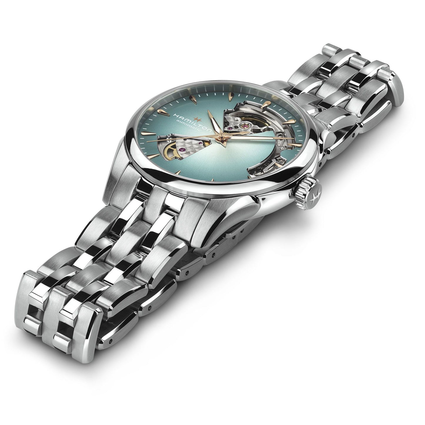 Orologio Hamilton Jazzmaster Lady Open Heart Auto 36 Mm Acciaio Braccialato Turchese Fumé