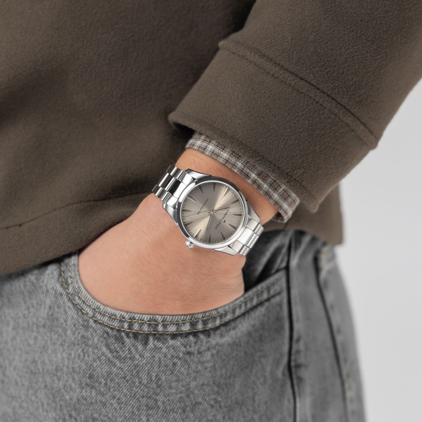 Orologio Hamilton Jazzmaster Quartz 40 Mm Acciaio Braccialato Beige