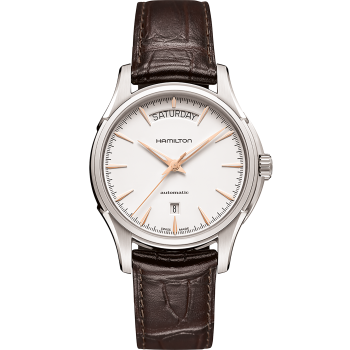 Orologio Hamilton Jazzmaster Day Date Automatico 40 mm Acciaio Pelle Marrone Quadrante Bianco