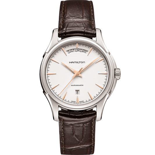 Orologio Hamilton Jazzmaster Day Date Automatico 40 mm Acciaio Pelle Marrone Quadrante Bianco