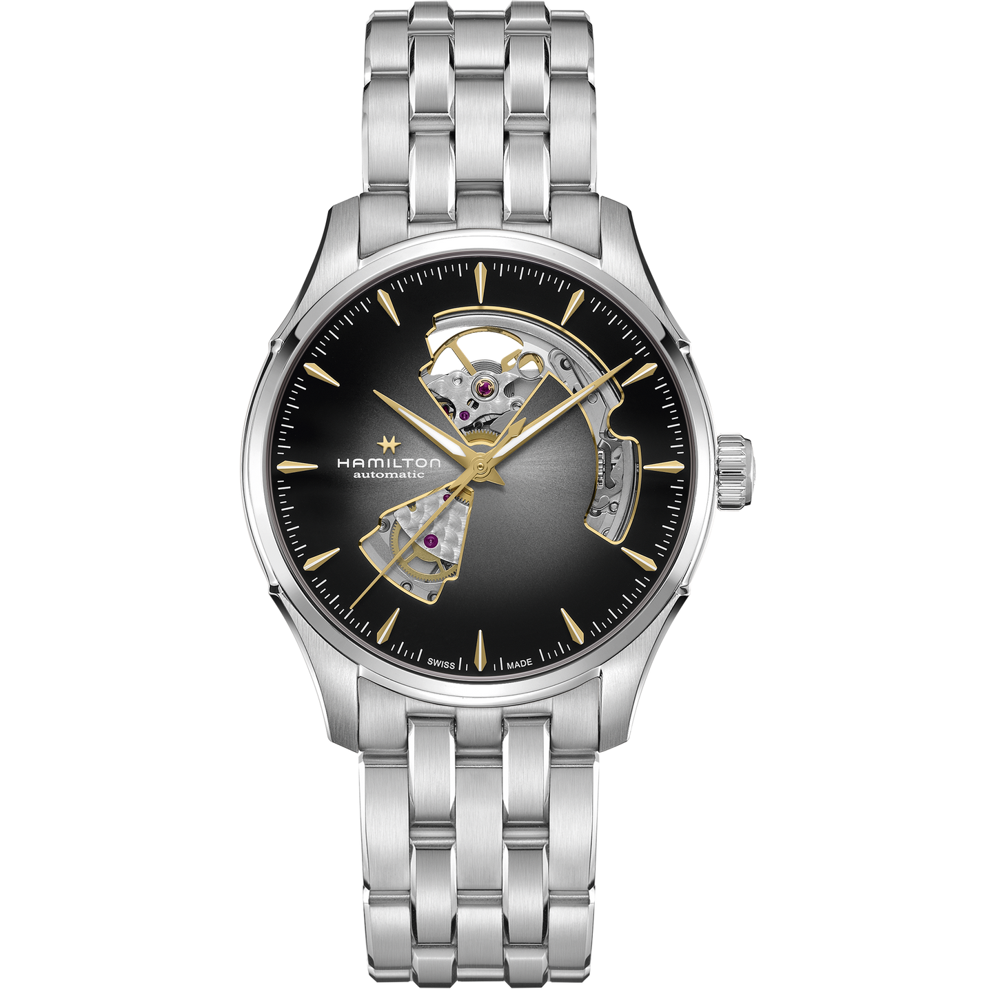 Orologio Hamilton Jazzmaster Open Heart Auto 40 Mm Acciaio Braccialato Grigio Sfumato Scheletrato