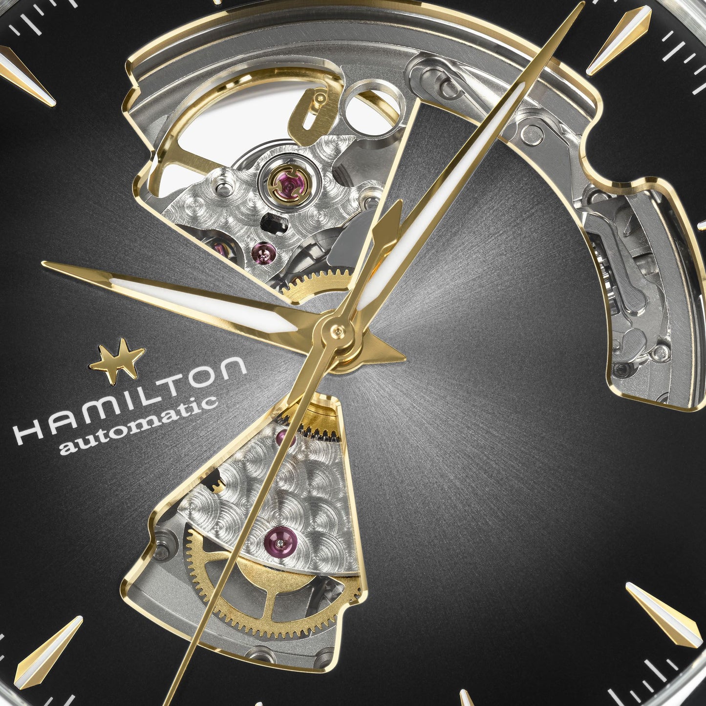 Orologio Hamilton Jazzmaster Open Heart Auto 40 Mm Acciaio Braccialato Grigio Sfumato Scheletrato