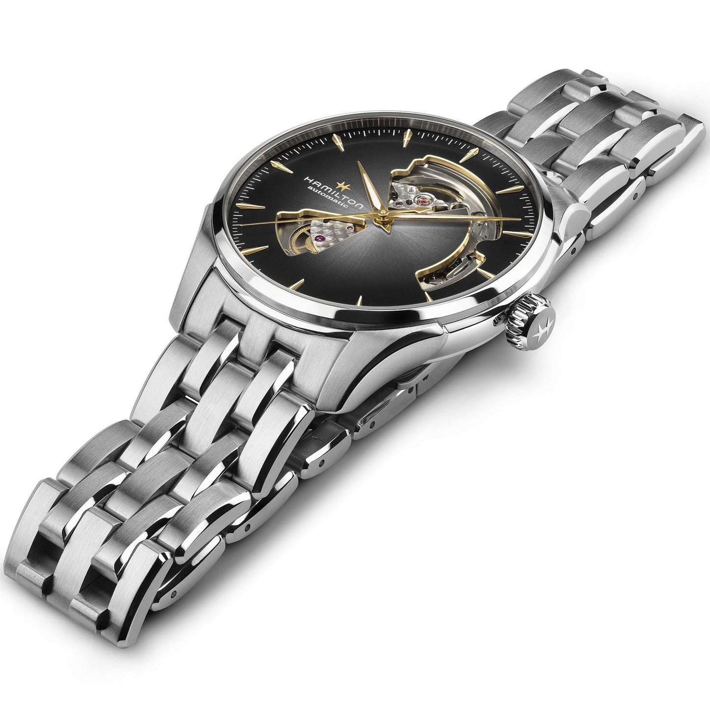 Orologio Hamilton Jazzmaster Open Heart Auto 40 Mm Acciaio Braccialato Grigio Sfumato Scheletrato