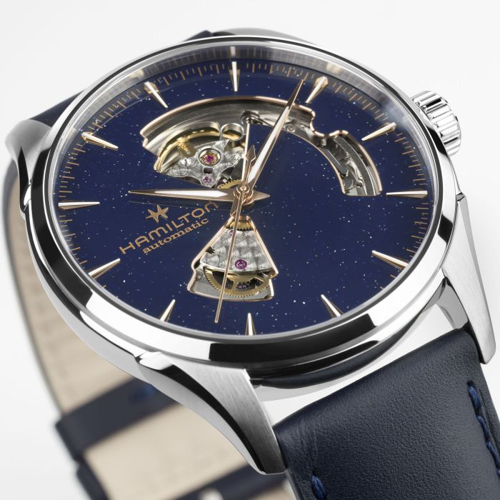 Orologio Hamilton Jazzmaster Open Heart Auto 42 mm Cinturino Pelle Blu