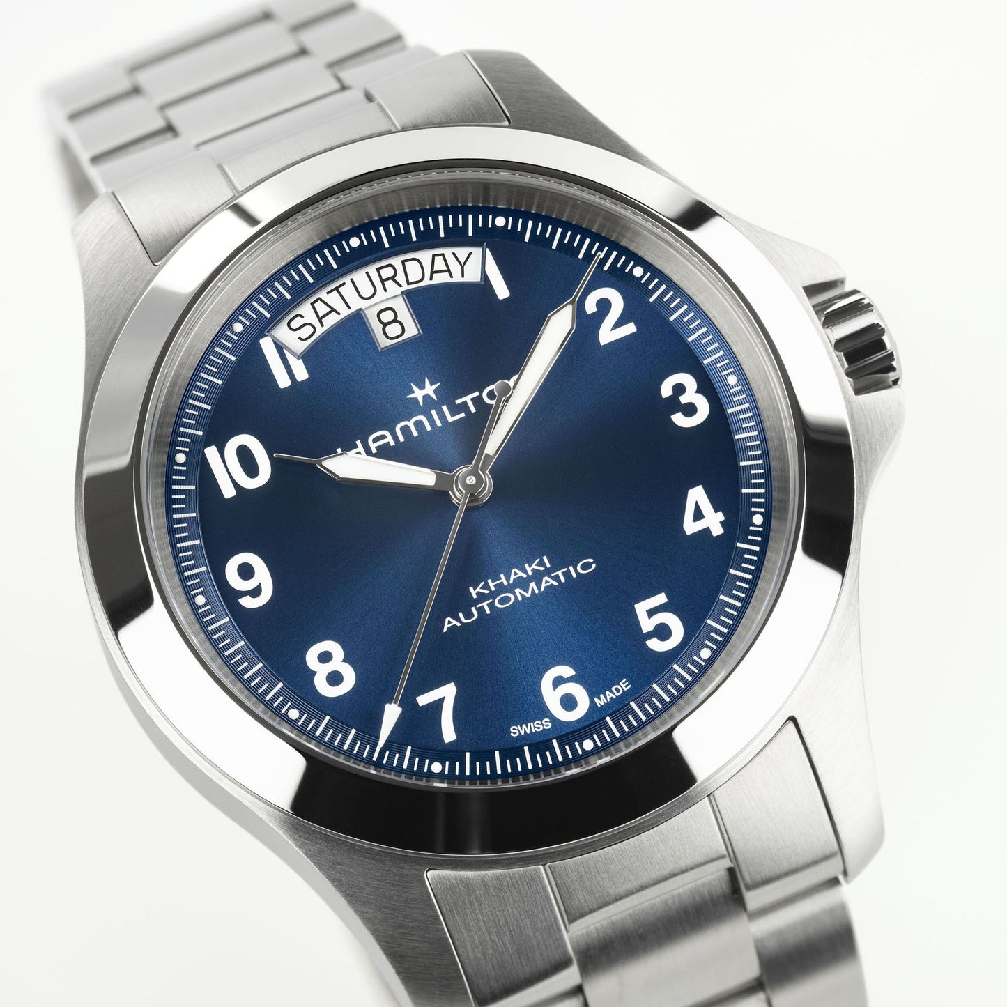 Orologio Hamilton Khaki Field King Day-Date 40 Mm Acciaio Braccialato Blu