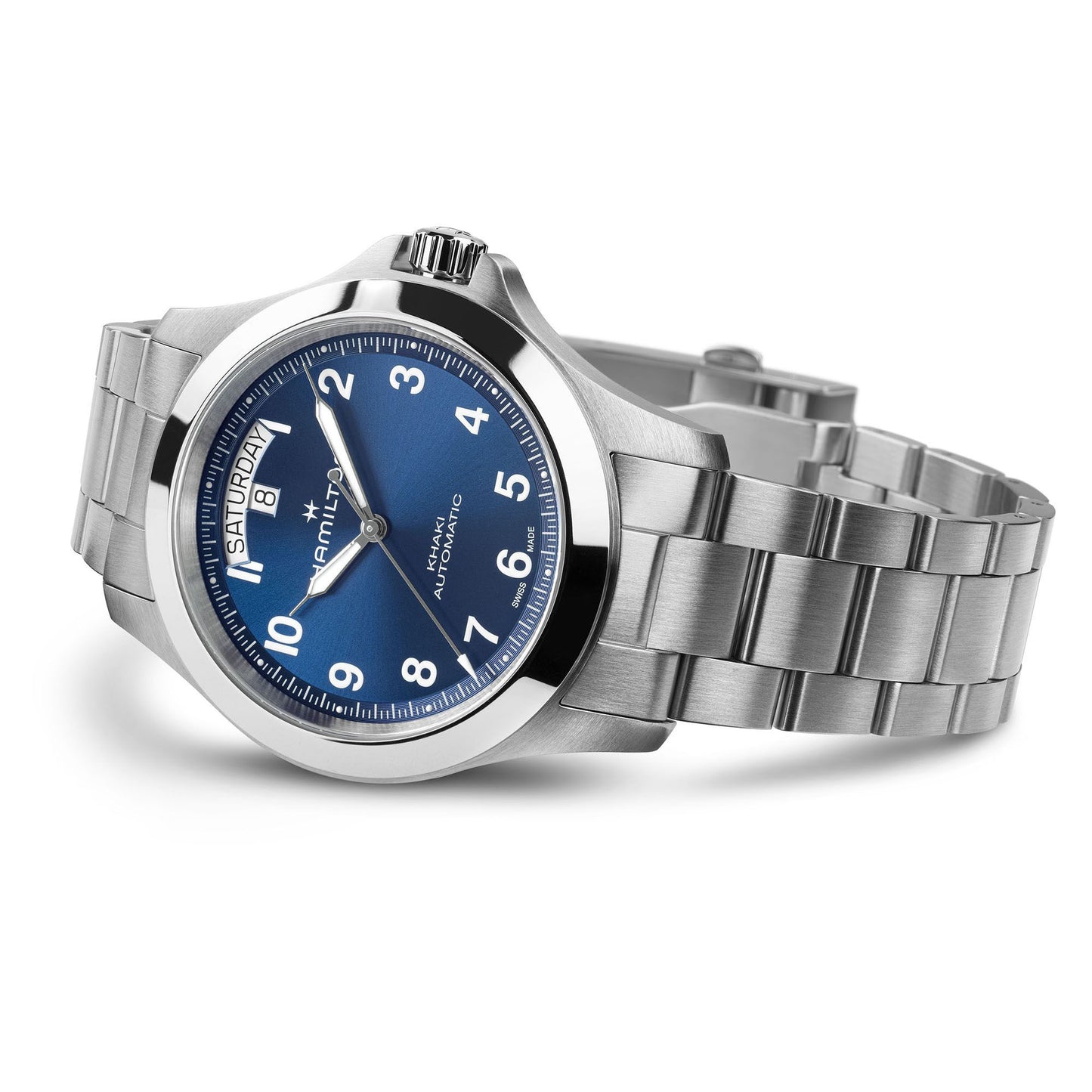 Orologio Hamilton Khaki Field King Day-Date 40 Mm Acciaio Braccialato Blu