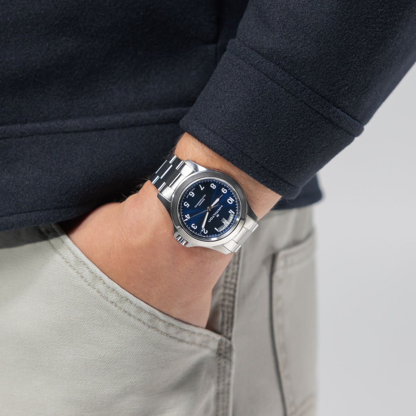 Orologio Hamilton Khaki Field King Day-Date 40 Mm Acciaio Braccialato Blu