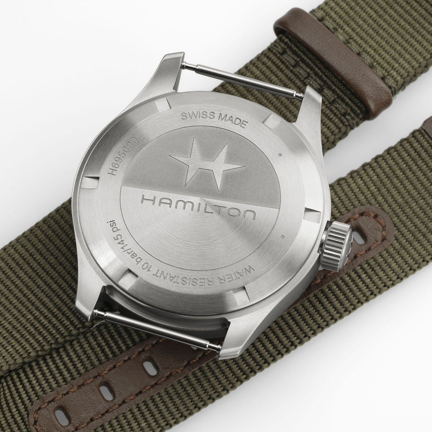 Orologio Hamilton Khaki Field Mechanical Power Reserve 40 Mm Acciaio Satinato Cinturino Canvas Verde/Marrone