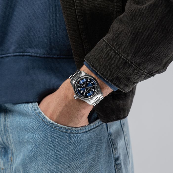 Orologio Hamilton Khaki Field 42 mm Braccialato Blu