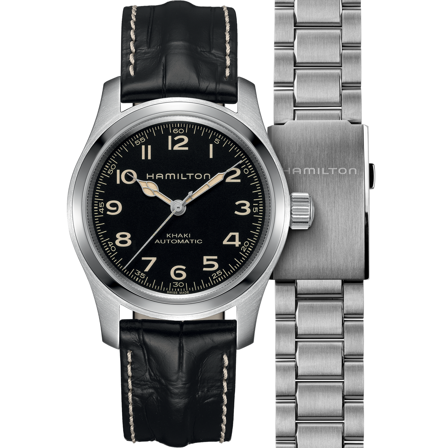 Confezione Speciale Orologio Hamilton Khaki Field Murph 42 Mm Doppio Cinturino Pelle/Acciaio + Utensile Togli Anse