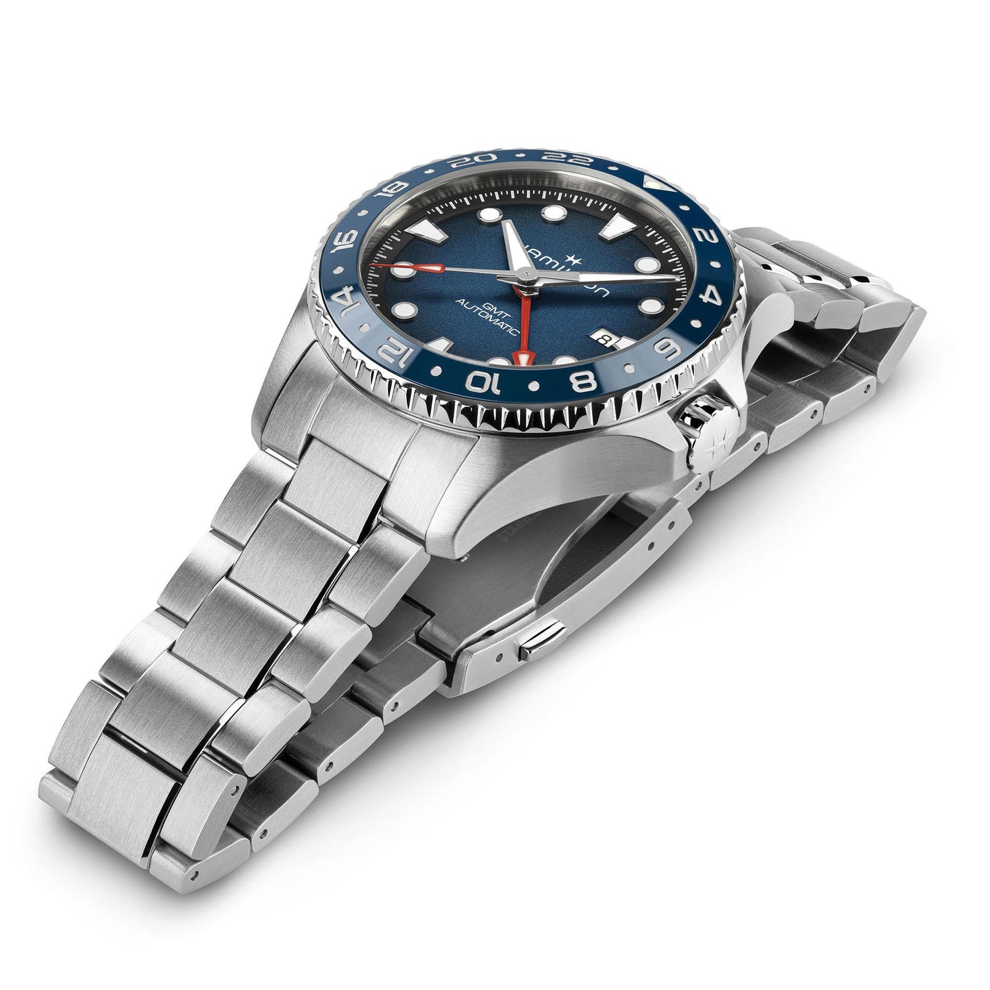Orologio Hamilton Khaki Navy Scuba Auto Gmt 43 Mm Acciaio Braccialato Blu