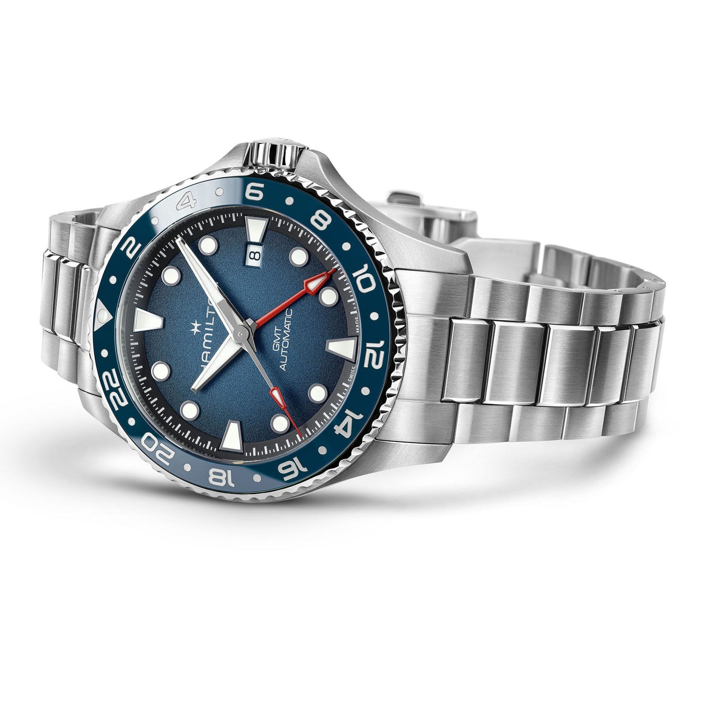 Orologio Hamilton Khaki Navy Scuba Auto Gmt 43 Mm Acciaio Braccialato Blu