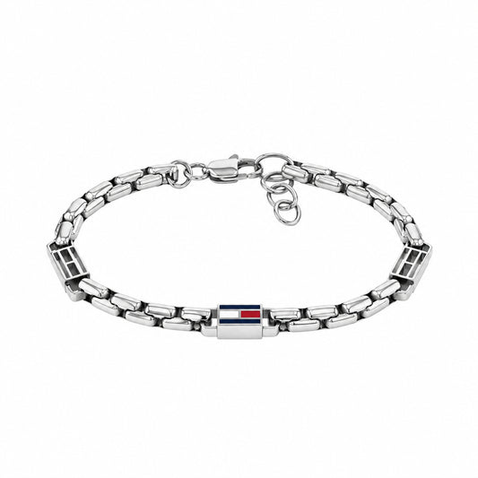 Bracciale Uomo Tommy Hilfiger 3Dflm Acciaio Maglia Tubolare Con 2 Elementi Traforati + 1 Logo Smaltato