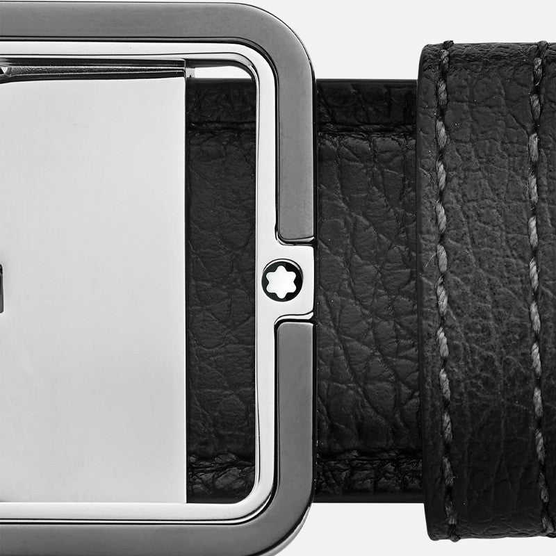 Cinture Montblanc Belt Cintura InPelle Sfumata Grigia Fibbia Rettangolare Rutenio Palladio