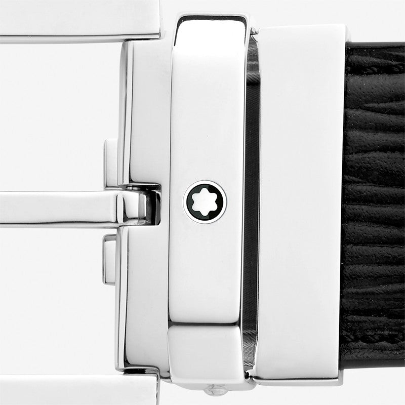 Cinture Montblanc Belt-Square Cintura Pelle Nera Fibbia Quadrata