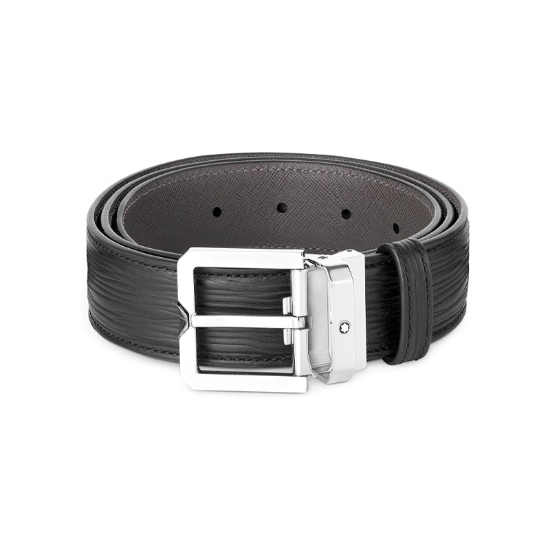 Cinture Montblanc Belt-Square Cintura Pelle Nera Fibbia Quadrata