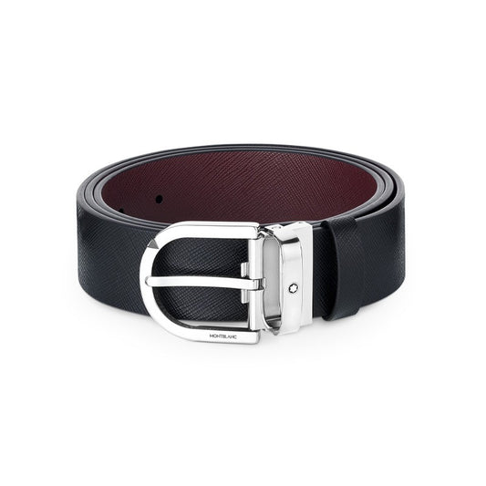 Cinture Montblanc Belt-Horseshoe Cintura Reversibile Pelle Nera Mosto