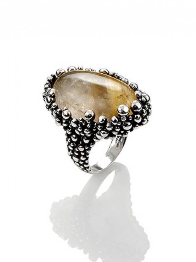 Anello Giovanni Raspini Perlage & Intrecci Quarzo Rutilato - Misura 16