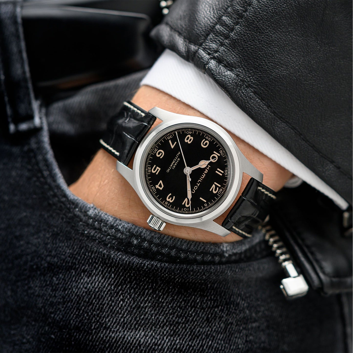 Confezione Speciale Orologio Hamilton Khaki Field Murph 42 Mm Doppio Cinturino Pelle/Acciaio + Utensile Togli Anse