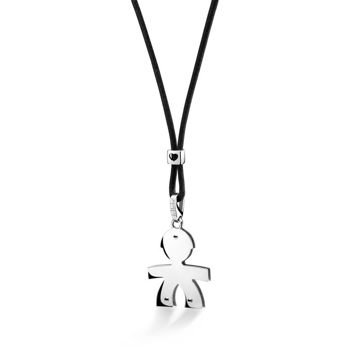 Ciondolo Lebebé I Classici Bimbo Grande Oro Bianco 9 Kt Cordino Nero