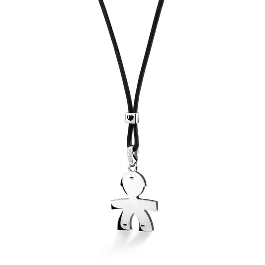 Ciondolo Lebebé I Classici Bimbo Grande Oro Bianco 9 Kt Cordino Nero