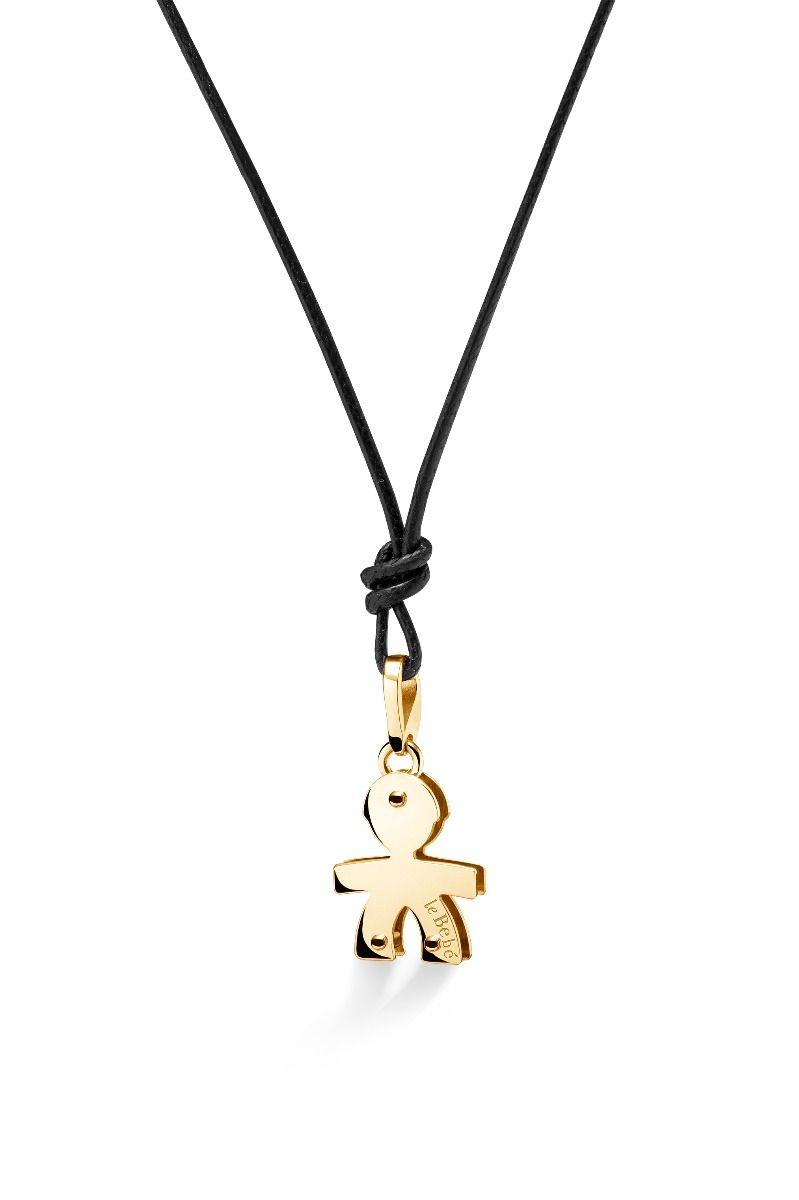 Ciondolo Lebebé I Classici Bimbo Oro Giallo 9 Kt Cuore Pavè Diamanti e Cordino Nero