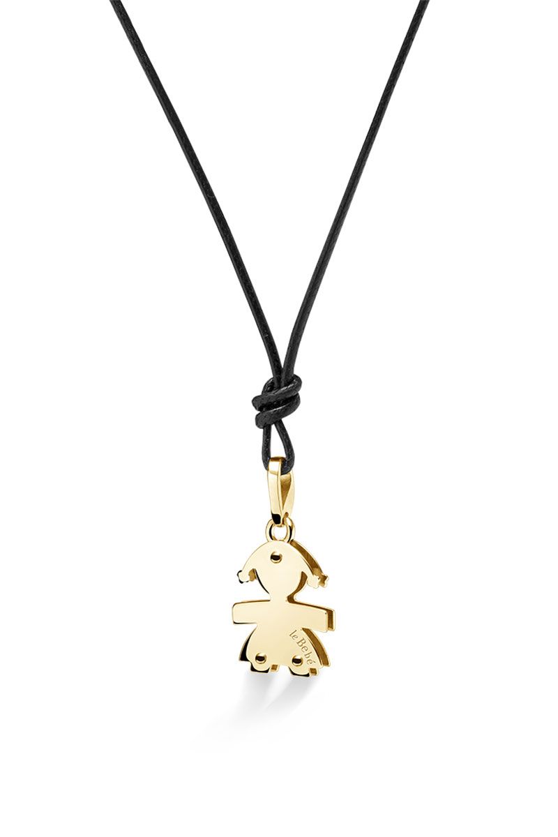 Ciondolo Lebebé I Classici Bimba Oro Giallo 9 Kt Cuore Pavè Diamanti Cordino Nero