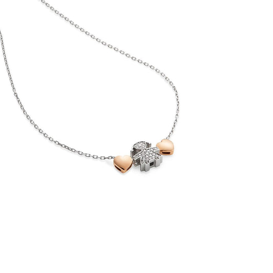 Collana Lebebé Le Icone I Preziosi Oro Bianco e Rosa 18 Kt Centrale Sagoma Bimba con Diamanti e Cuori