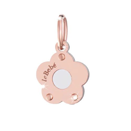 Ciondolo Lebebé Lockyourlove Fiore Oro Rosa 9 Kt e Argento Frase Grazie Mamma Cordino Fucsia
