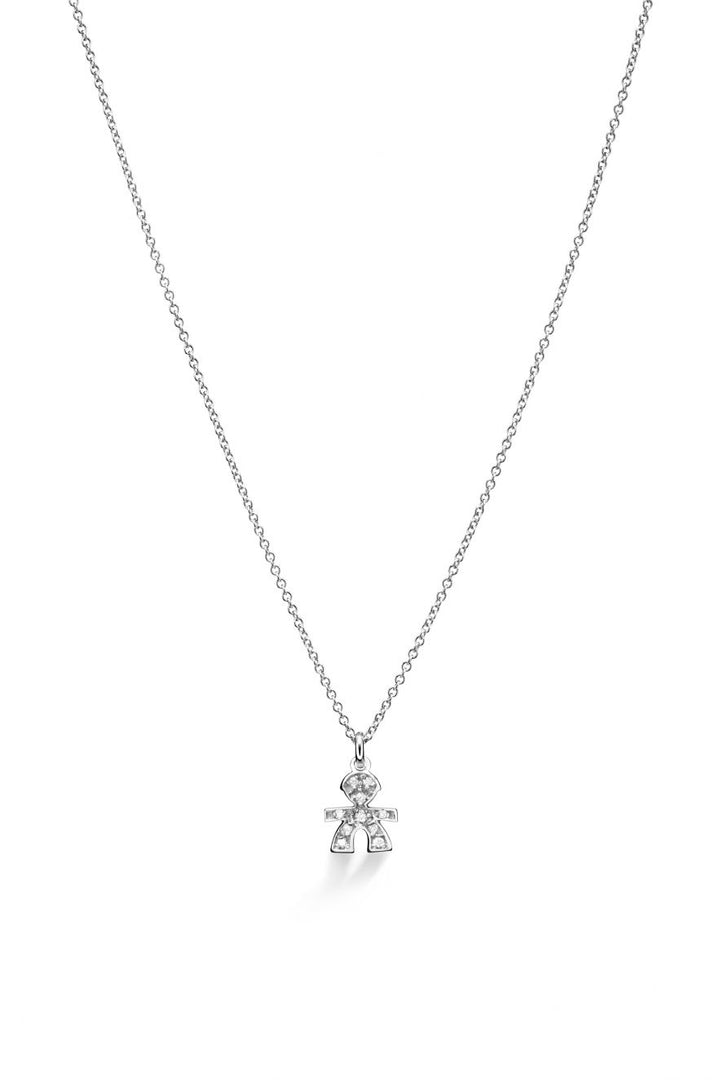 Collana Lebebé Le Briciole Oro Bianco 18 Kt Pendente Maschietto Pavè Diamanti