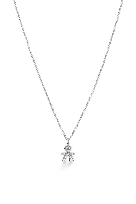 Collana Lebebé Le Briciole Oro Bianco 18 Kt Pendente Maschietto Pavè Diamanti