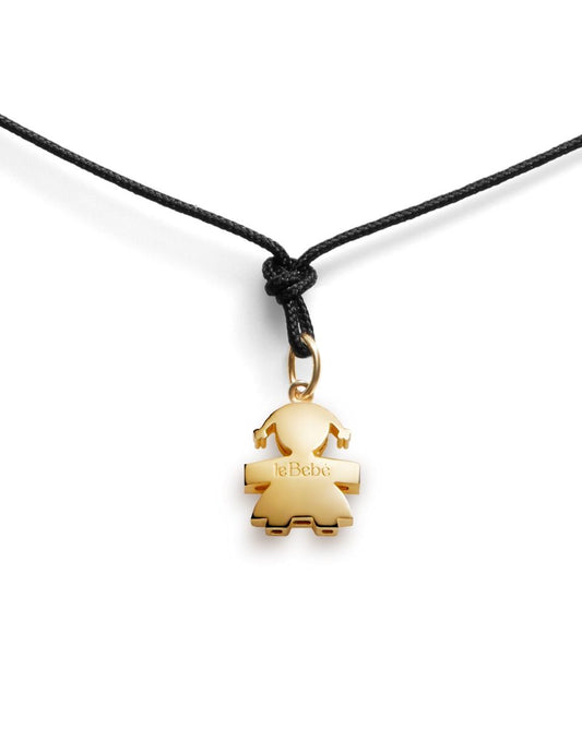 Ciondoli Lebebé I Tesorini Ciondolo Oro Giallo 18 Kt Sagoma Bimba Laccio Nero