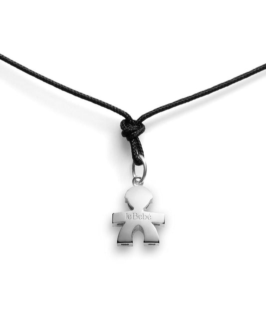 Ciondolo Lebebé I Tesorini Oro Bianco 9 Kt Sagoma Bimbo Laccio Nero