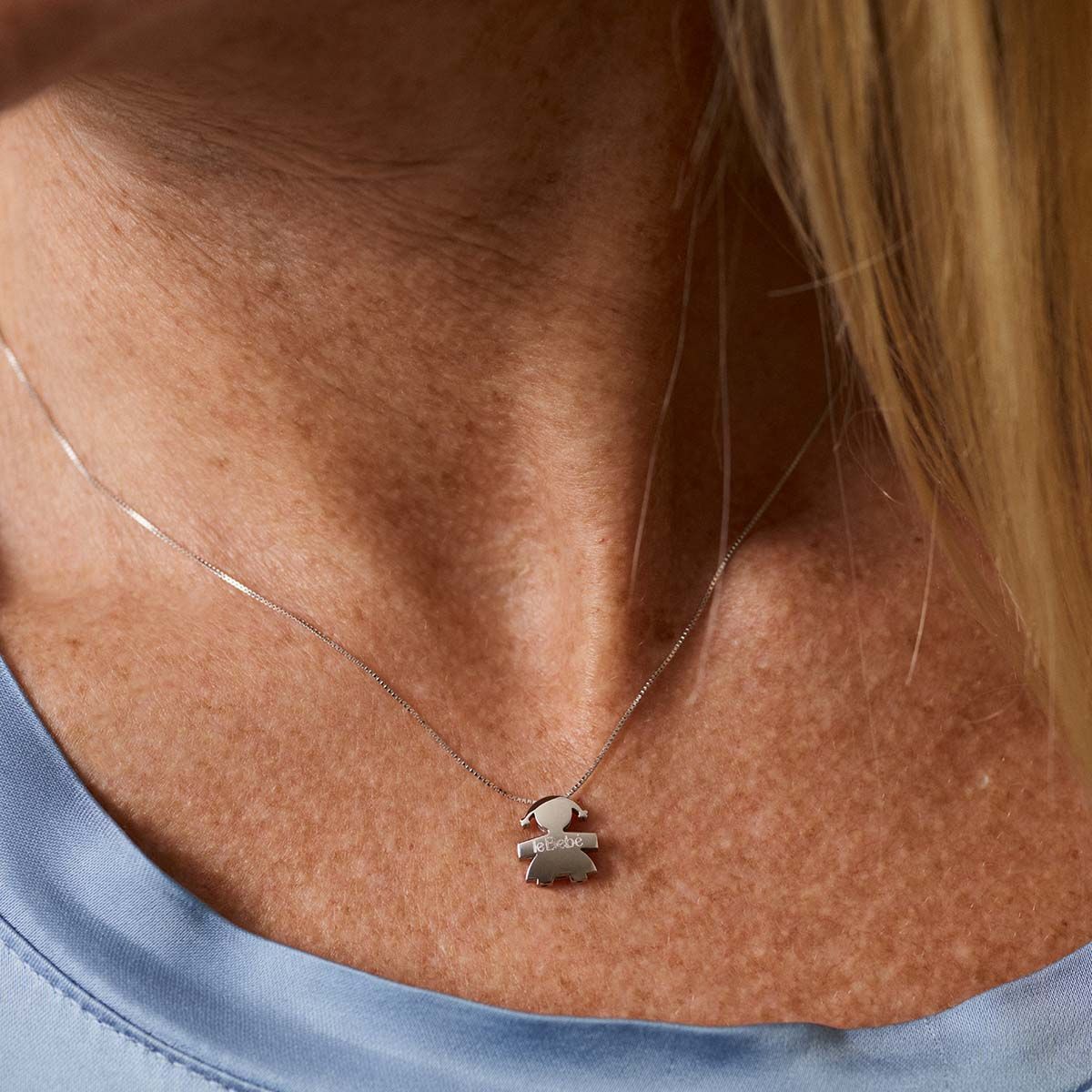 Collana Lebebé I Tesorini Oro Bianco 18 Kt Pendente Bimba Bombata