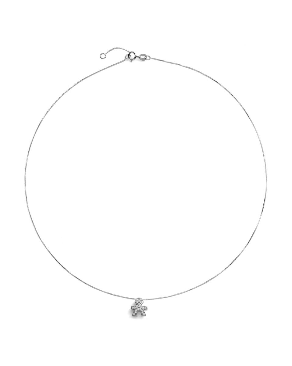 Collana Lebebé I Tesorini Oro Bianco 18 Kt Pendente Sagoma Bimbo Pavè Diamanti