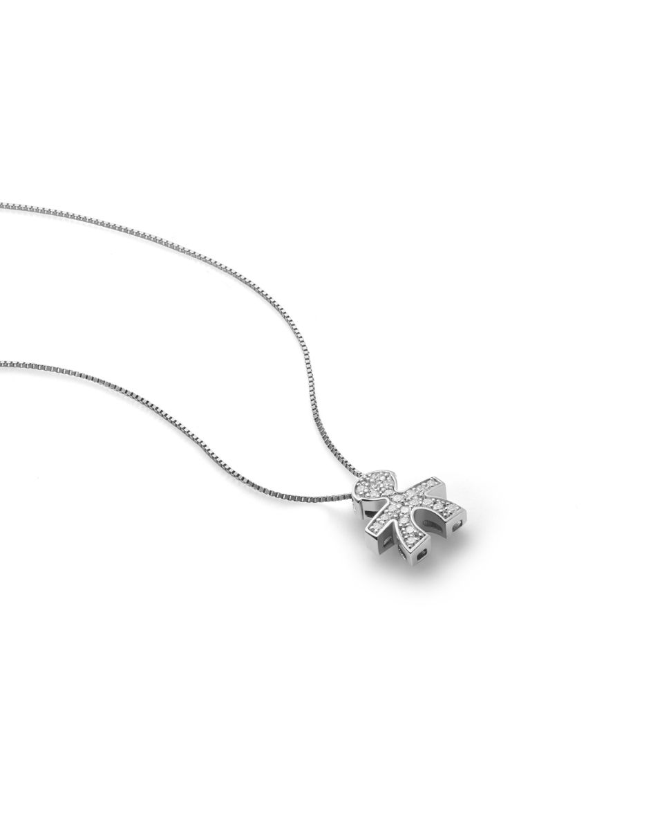 Collana Lebebé I Tesorini Oro Bianco 18 Kt Pendente Sagoma Bimbo Pavè Diamanti