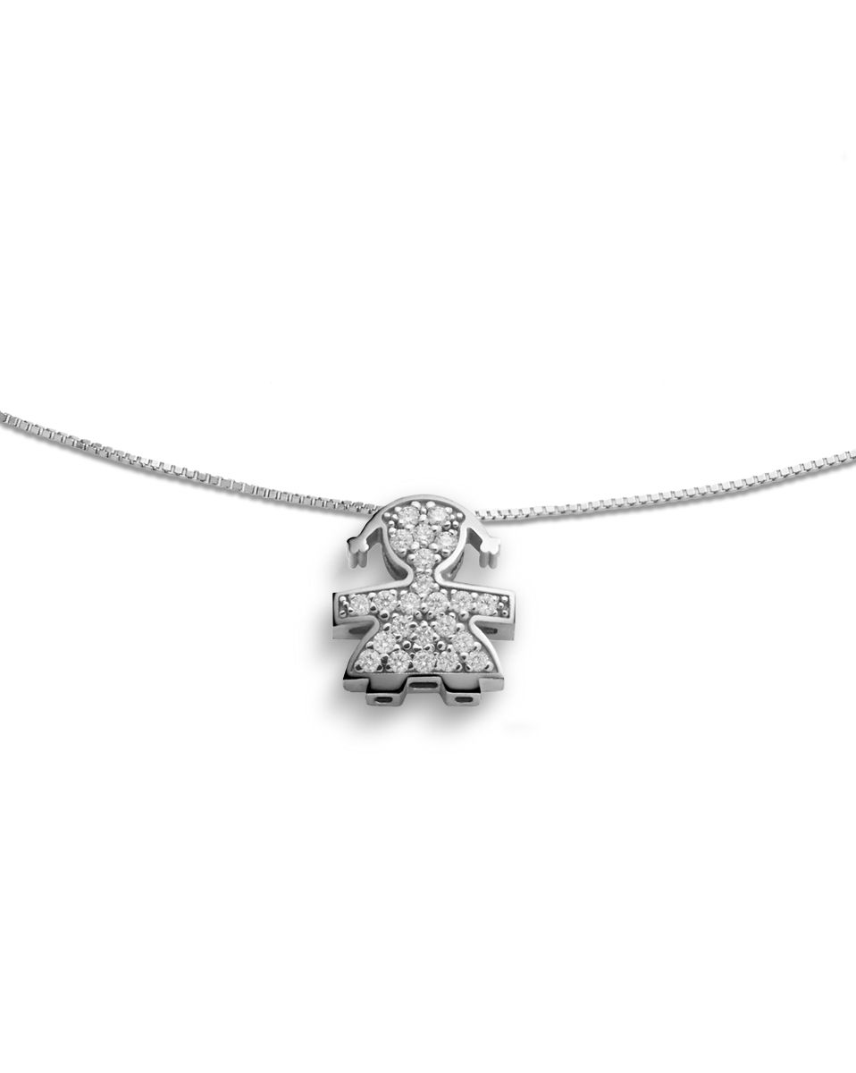 Collana Lebebé I Tesorini Oro Bianco 18 Kt Pendente Sagoma Bimba Pavè Diamanti