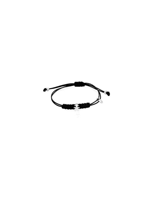Bracciale Lebebé Cordino Nero Bimba Oro Bianco 18 Kt e Diamantino