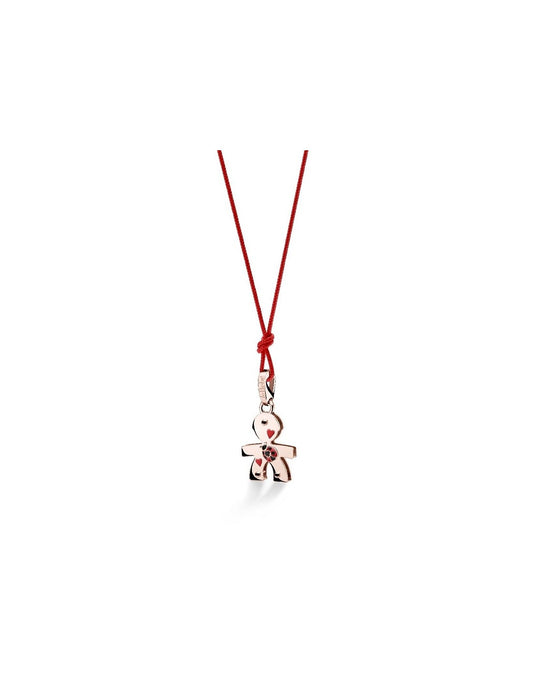 Ciondoli Lebebé I Classici Pendente Bimbo Oro Rosa 9 Kt con Coccinella Smaltata Cordino Doppio Nero/Rosso