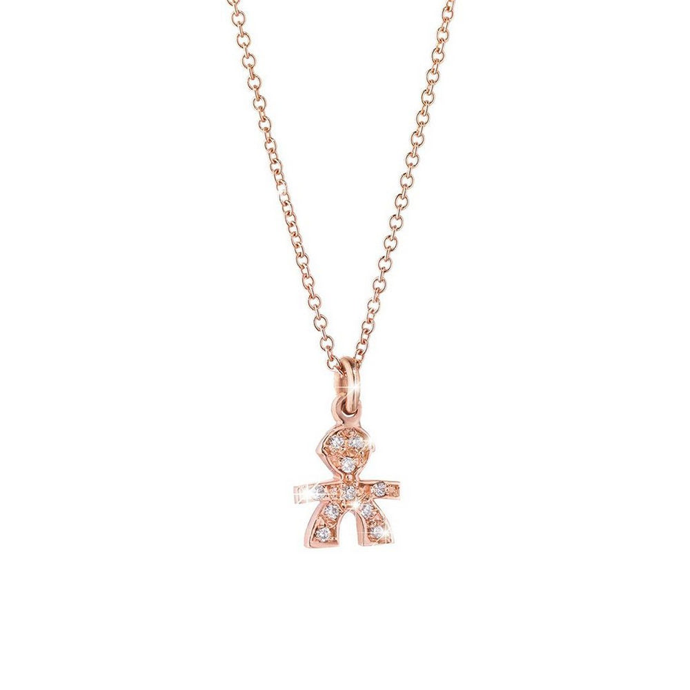 Collana Lebebé Le Briciole Oro Rosa 18 Kt Pendente Bimbo Pavè Di Diamanti