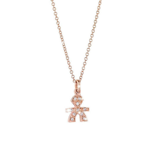 Collana Lebebé Le Briciole Oro Rosa 18 Kt Pendente Bimbo Pavè Di Diamanti