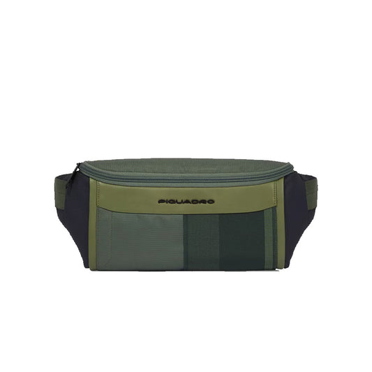 Marsupio Piquadro Tasca Frontale Tessuto Verde Blu Inserti Pelle Verde